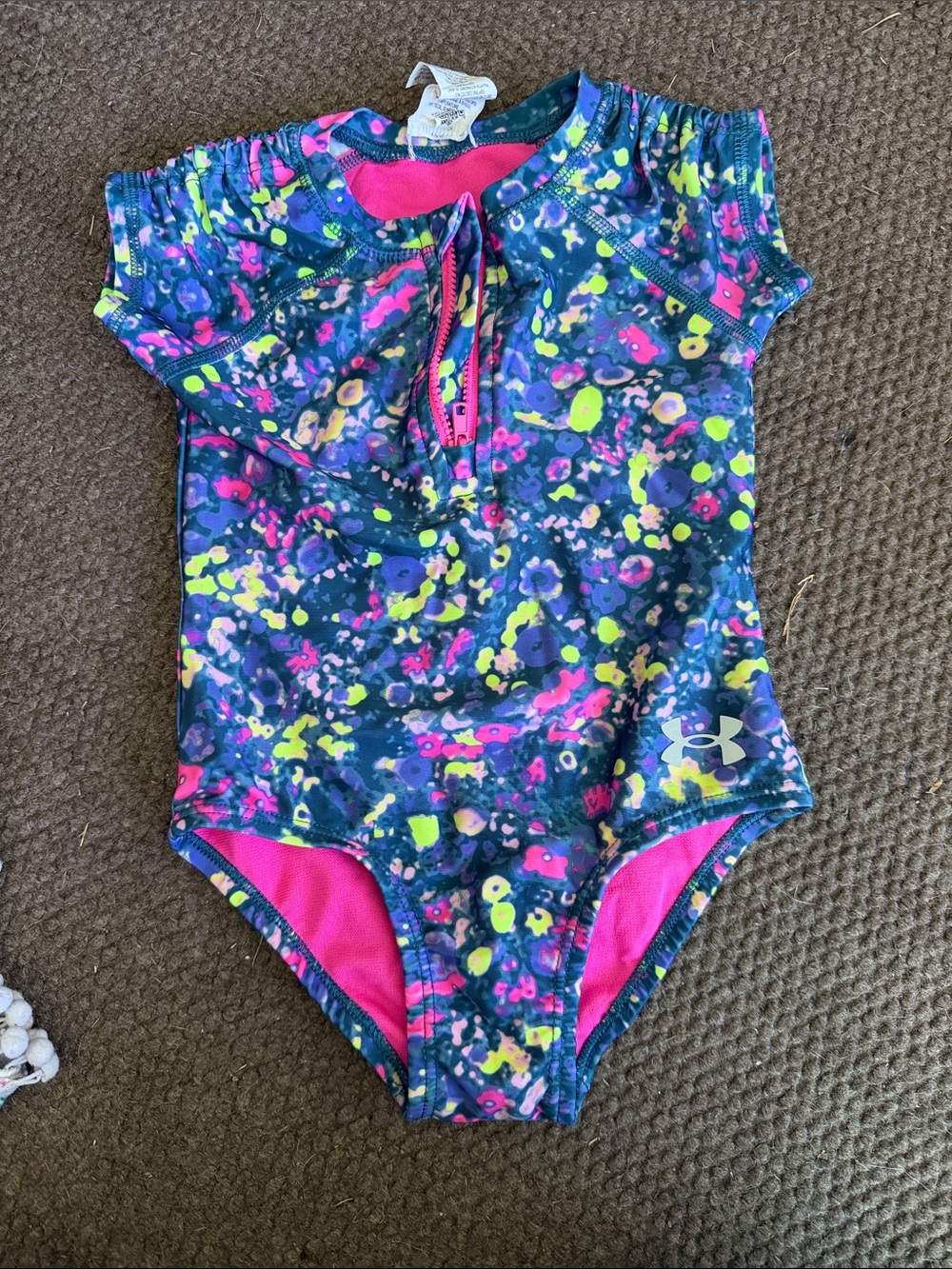 Under Armour Girls One-Piece Neon Splatter Swim Suit - Pink & Blue